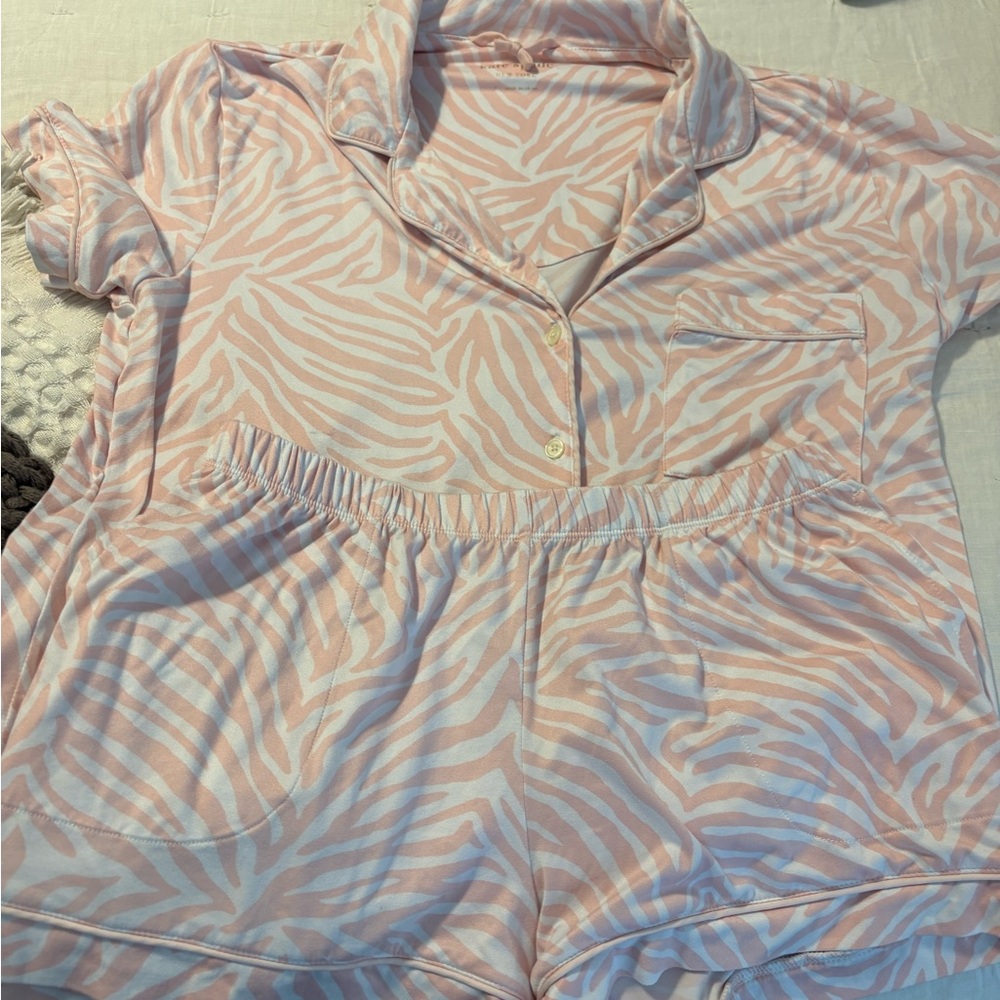 kate spade Pink and White Zebra Print Short Pajama Set